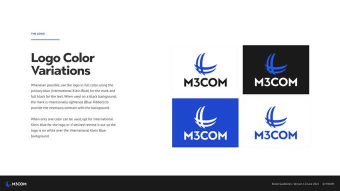 Logo Color Variants Brand Guidelines example for M3COM