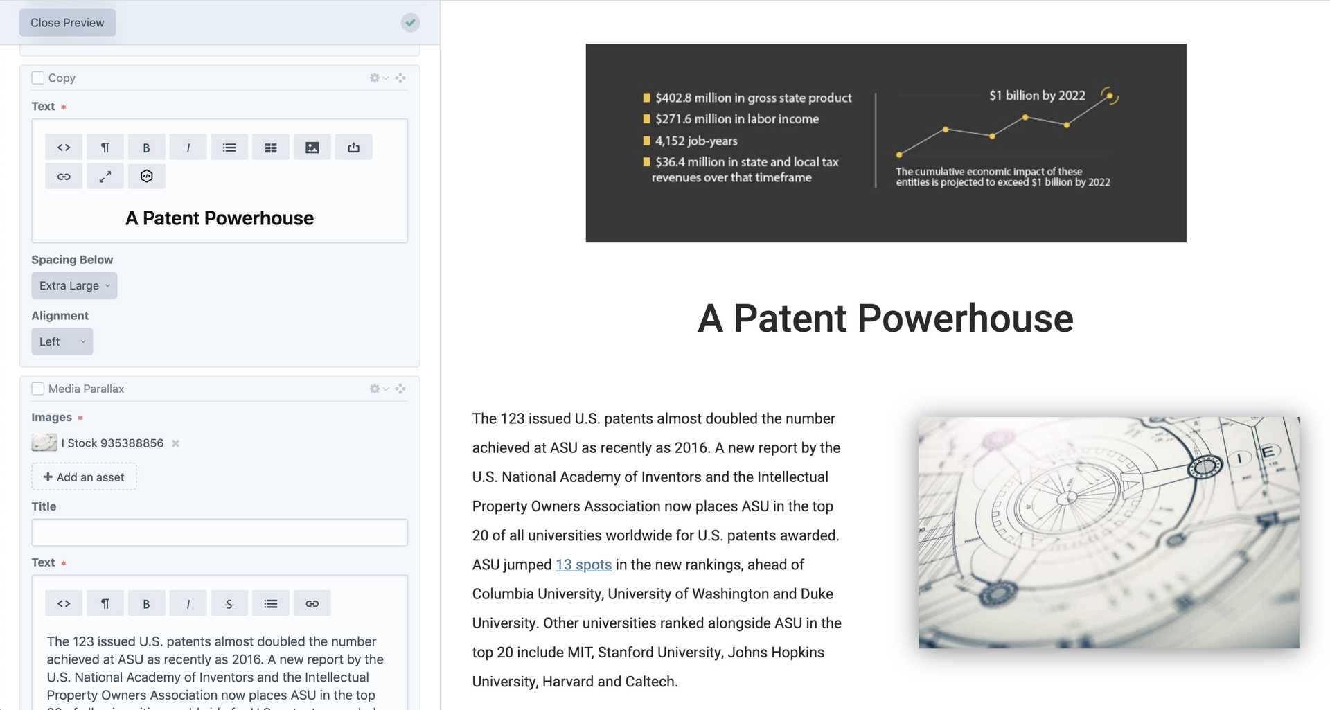 Preview feature in Morae Global instance of Craft CMS