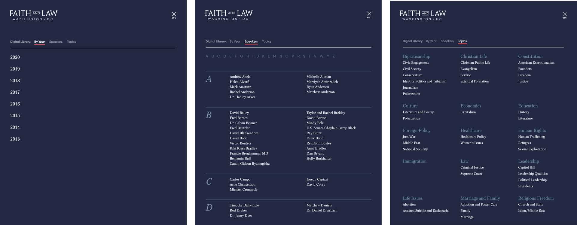 Search functionality on Faith & Law website