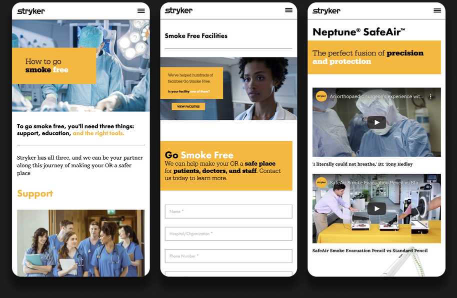 Mobile design of Stryker Website