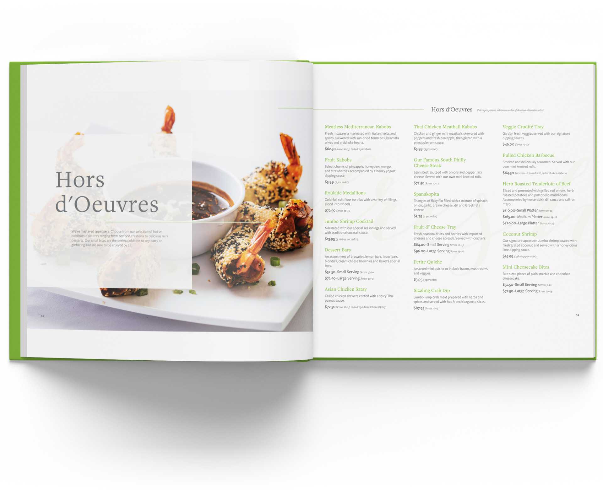 Example of Fresh Connections Catering menu