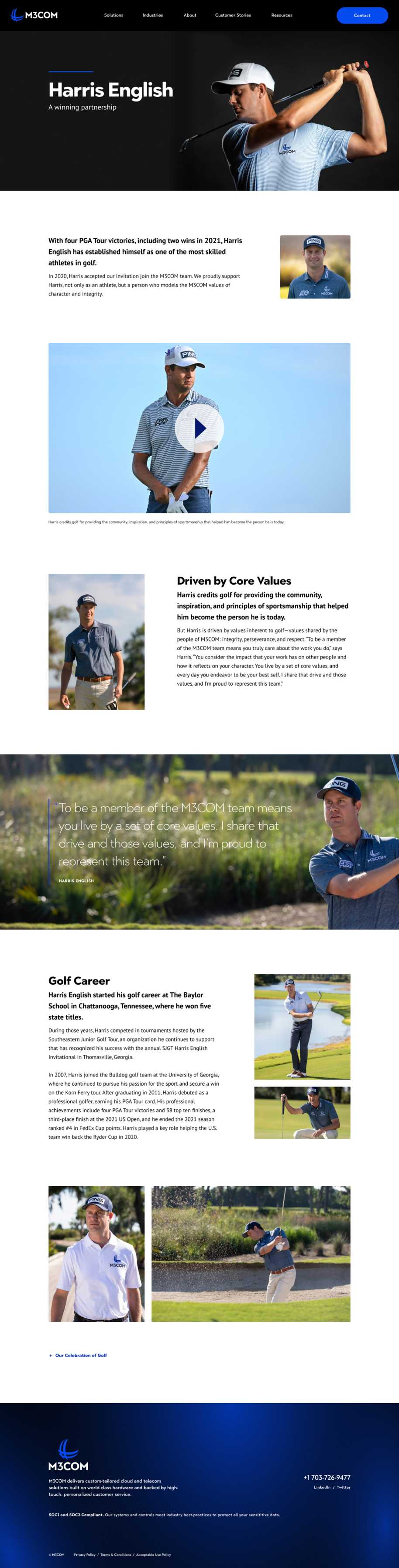 Biography page of sponsored golf players by M3COM