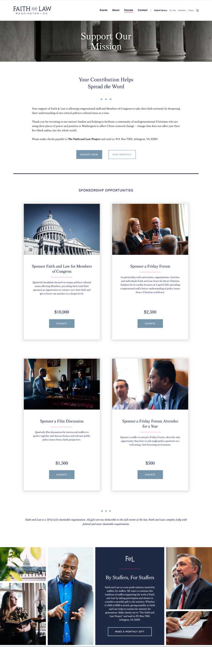 Donate page on Faith & Law website