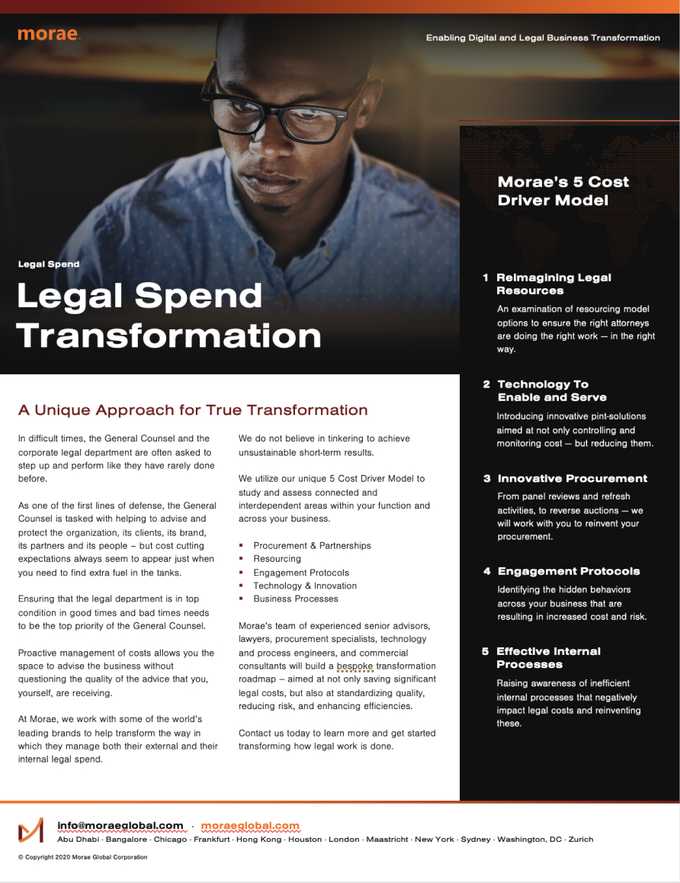 Legal Spend Transformation solution page on Morae Website