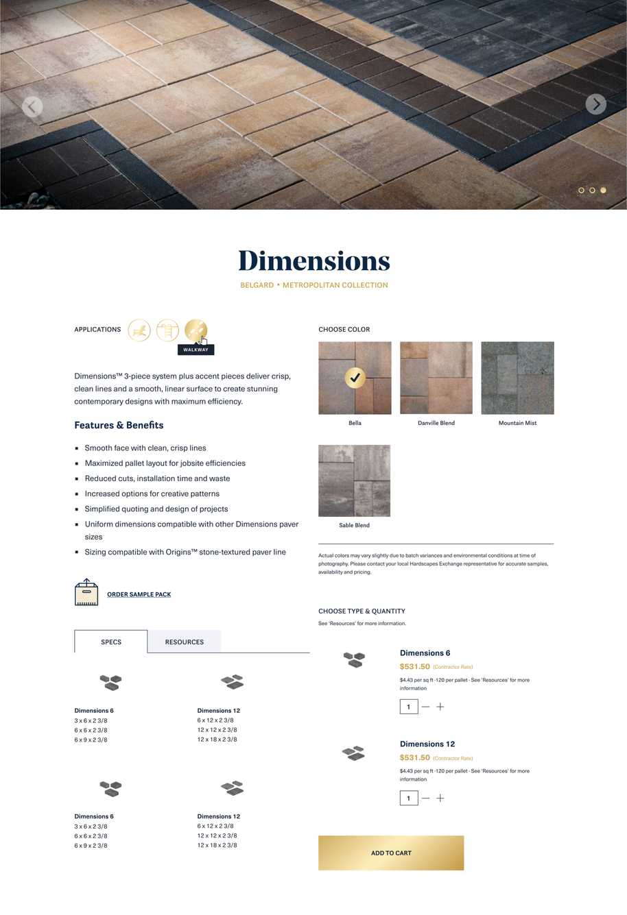 Product detail page for The Hardscape Exchange website